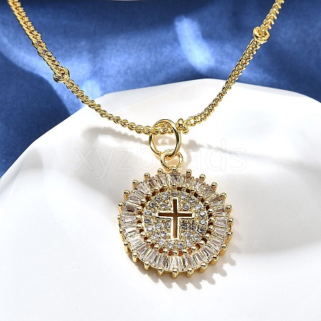 Brass Clear Cubic Zirconia Pendant Necklaces for Women NJEW-A039-02E-G-1