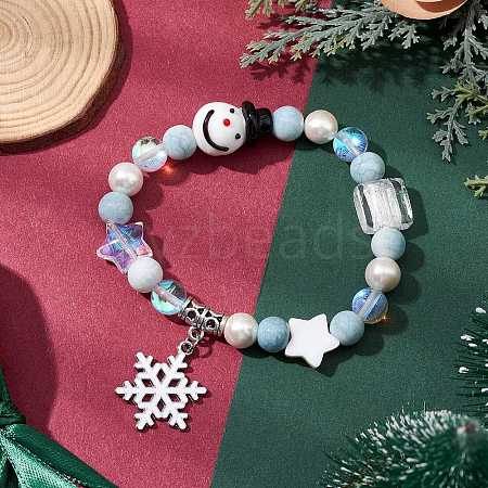 Christmas Theme Synthetic Moonstone and Alloy Snowflake
Charms Bracelets for Women BJEW-TA00560-1