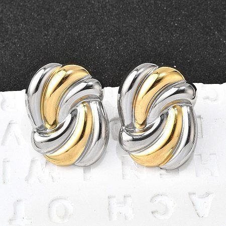 knot 304 Stainless Steel Two Tone Stud Earrings EJEW-D308-10A-PG-1