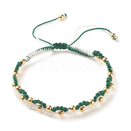 Eye Shape Brass Braided Bead Bracelet BJEW-TA00114-01-1