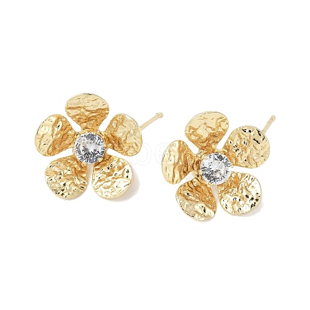 Flower Brass Micro Pave Cubic Zirconia Stud Earring Findings KK-M326-08G-1