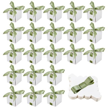 Square Paper Wedding Candy Storage Boxes with Ribbon AJEW-WH0609-744A-1