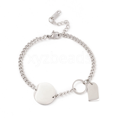 201 Stainless Steel Rectangle & Flat Round Charm Bracelet for Women STAS-P304-25P-1