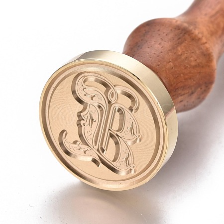 Brass Retro Initials Wax Sealing Stamp AJEW-F046-03B-1