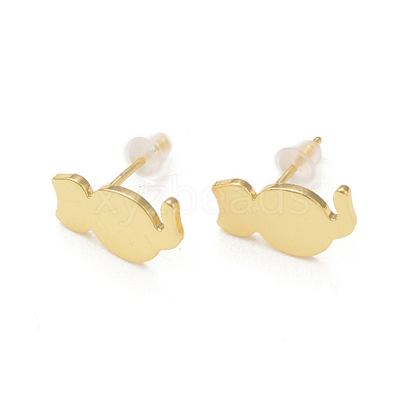 Rack Plating Brass Cat Stud Earrings for Women KK-B069-04G-1