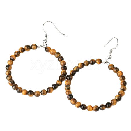 Fashionable Natural Tiger Eye Hoop Earrings for Women KJ9273-3-1