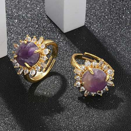 Sunflower Natural Amethyst Finger Rings RJEW-B113-03G-08-1