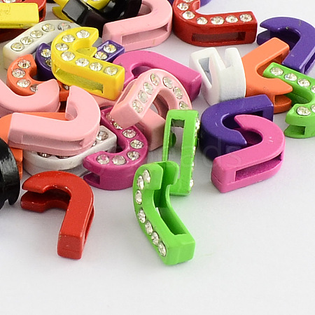 Mixed Color Zinc Alloy Grade A Rhinestone Letter Slide Charms ALRI-S130-J-1