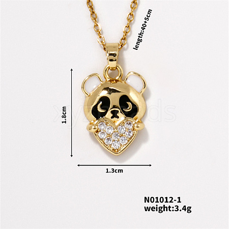 Brass Rhinestone Heart Bear Pendant Necklaces for Women RX9278-2-1