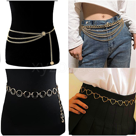 4Pcs 4 Styles Alloy Link Chian Waist Body Chains for Jeans Dresses WG49084-01-1