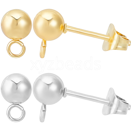 Beebeecraft 40Pcs 2 Style 202 & 304 Stainless Steel Round Ball Stud Earring Findings STAS-BBC0004-80-1