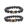 2Pcs 2 Style Natural Lava Rock & Brass Beaded Stretch Bracelets Set BJEW-JB09244-04-4