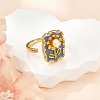 Flower Pattern Brass Enamel & Natural Freshwater Pearl Open Cuff Rings for Women RJEW-G342-01G-01-1