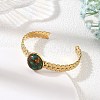 Synthetic Bronzite and Malachite Half Round 304 Stainless Steel Leaf Cuff Bangle for Women BJEW-JB14491-02-1