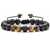 Adjustable Handstring Round Natural Tiger Eye & Lava Rock Yoga Braided Bead Bracelets for Women Men LN5324-1-1