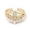 Clear Cubic Zirconia Crown Open Cuff Ring with Acrylic Pearl KK-E060-20G-2