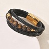 Braided Microfiber Leather Cord & Natural Tiger Eye Multi-strand Bracelets BJEW-C153-01H-3