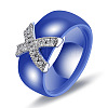 Cross Brass Micro Pave Clear Cubic Zirconia with Porcelain Finger Rings FS-WG0A171-08-1