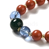 Cinnabar & Sandalwood Beaded Stretch Bracelets with Glass Lotus Pod Charms BJEW-B080-05-3