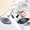 Globleland 2Pcs 2 Colors Handmade Turkish Evil Eye Rhinestone Pendant Keychain with Tassel Charm KEYC-GL0001-03-4