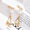 Brass ABS Plastic Pearl Dangle Stud Earrings EJEW-U040-14G-2