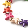 Starfish/Sea Stars Synthetic Turquoise(Dyed) Beaded Stretch Bracelet with Rhinestone BJEW-JB07867-6