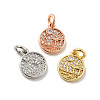 Flat Round with Pavilion Brass Micro Pave Clear Cubic Zirconia Charms KK-G425-19-1