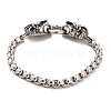 304 Stainless Steel Box Chain Bracelets with Lion Clasps BJEW-E094-05AS-1