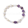 Round Gemstone & Shell Pearl Beaded Stretch Bracelets for Women BJEW-JB10666-3