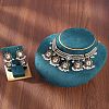 Rectangle Alloy Glass Choker Necklace & Earrings Sets for Women FS-WG507E8-01-1