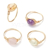 Oval Natural Rose Quartz & Prehnite & Amethyst & Citrine Finger Rings RJEW-JR00802-2