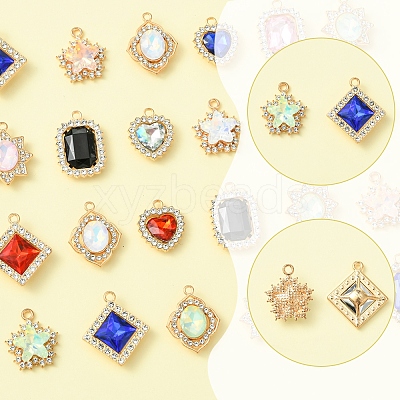 24Pcs 6 Styles Alloy Glass Pendants FIND-FS0003-20-1