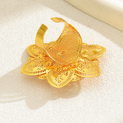 Exaggerated Iron Flower Open Cuff Ring for Festivals BB3093-1