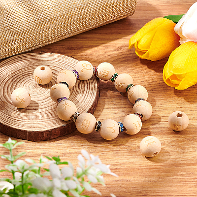 48 Pcs 12 Styles Unfinished Natural Wood European Beads WOOD-SC0001-31-1