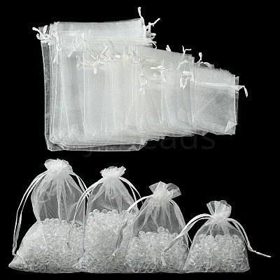 30Pcs 4 Styles Rectangle Organza Bags Jewellery Storage Pouches Wedding Favour Party Mesh Drawstring Gift OP-FS0001-01C-1