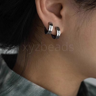 Roman Number Pattern 304 Stainless Steel Hoop Earrings FS-WGFD118-03-1