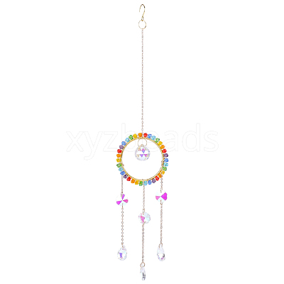 1Pc Colorful Glass Beaded Woven Net Suncatchers AJEW-CY0001-95C-1
