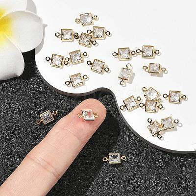 SHEGRACE Brass Pave Cubic Zirconia Square Connector Charms XGRQ2O831-440A-G-1