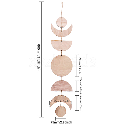Moon Phase Wooden Pendant Decorations HJEW-WH0043-26A-1