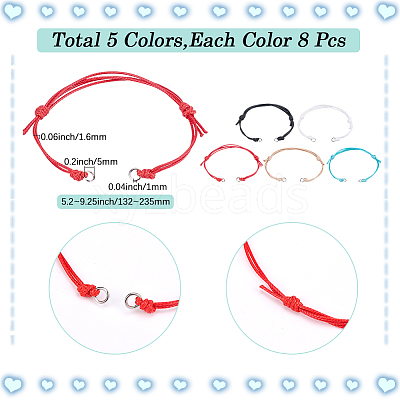 40Pcs 5 Colors Adjustable Eco-Friendly Korean Waxed Polyester Cord Bracelet Making AJEW-SC0003-72-1