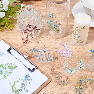 120Pcs 6 Styles Flower PET Decorative Stickers DIY-SP0006-78-1