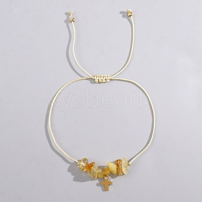 Bohemian Style Cross Natural Citrine Braided Beaded Bracelets for Women XK2373-2-1