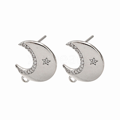 Brass Micro Pave Clear Cubic Zirconia Stud Earring Findings LS-KK-G530-03P-1
