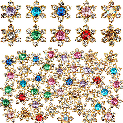 100Pcs 10 Colors Alloy Rhinestone Cabochons FIND-GF0005-91-1