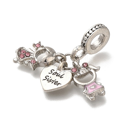Rack Plating Alloy Rhinestone European Dangle Charms PALLOY-S189-42P-01-1