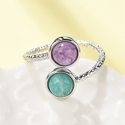 Natural Amethyst & Amazonite Finger Rings RJEW-A068-03P-02-1