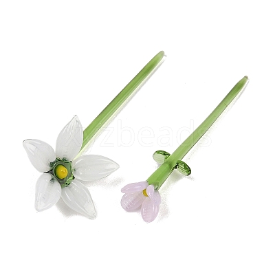 Handmade Lampwork Birthday Flower & Vase Set for Tabletop Display LAMP-D007-002L-1