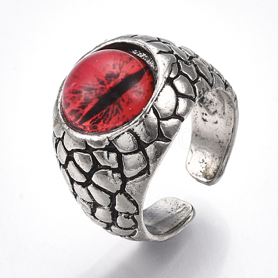 Alloy Glass Cuff Finger Rings RJEW-T006-04C-1
