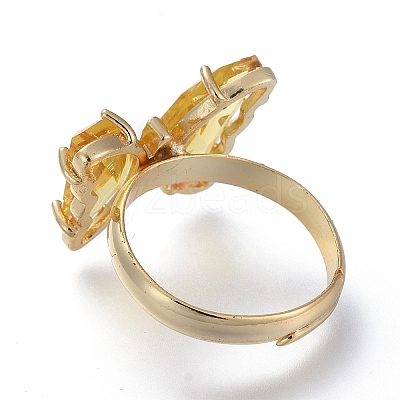 Adjustable Brass Glass Finger Rings RJEW-P148-A01-10-1