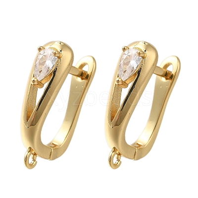 Rack Plating Brass Micro Pave Cubic Zirconia Hoop Earring Findings EJEW-H143-04G-1
